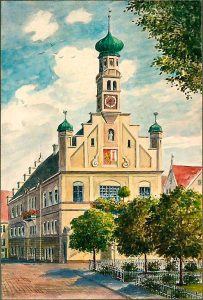 Eugen Felle (* 1869 Isny - † 1934 Isny) | L 96 Das Rathaus in Kempten | Aquarell auf Zeichenkarton